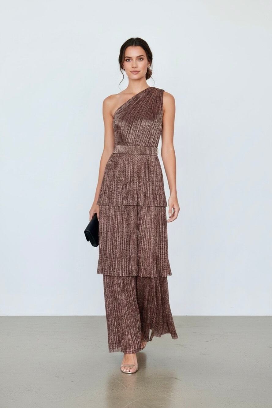 Sabina Musayev X REVOLVE Maxi Gown One-Shoulder In Bronze Size XS NWT